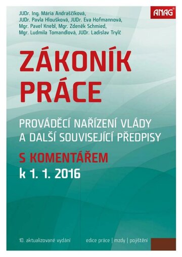 Obálka e-magazínu Zákoník práce, prováděcí nařízení vlády a další související předpisy s komentářem k 1. 1. 2016