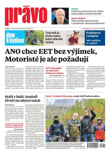 Obálka e-magazínu Deník Právo 15.10.2025