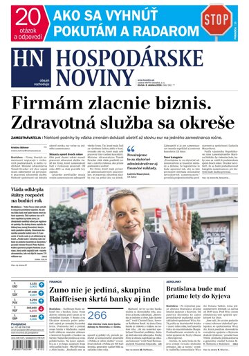 Obálka e-magazínu Hospodárske noviny 06.10.2016