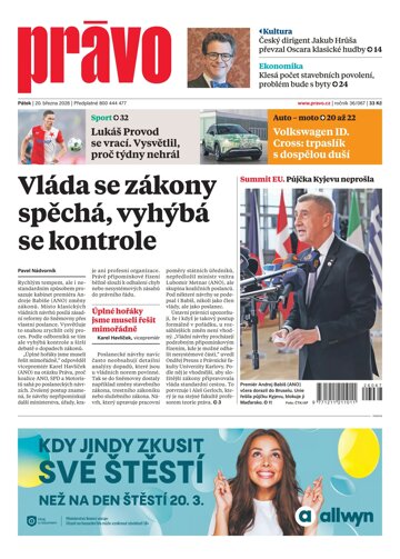 Obálka e-magazínu Deník Právo 20.3.2026
