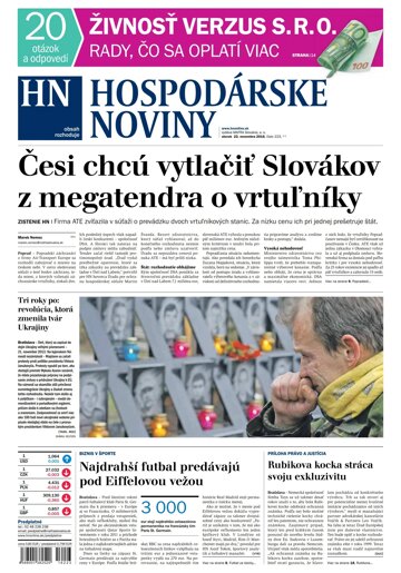 Obálka e-magazínu Hospodárske noviny 22.11.2016