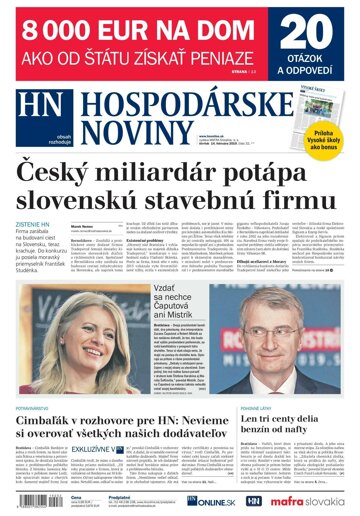 Obálka e-magazínu Hospodárske noviny 14.02.2019