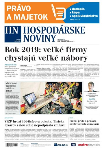 Obálka e-magazínu Hospodárske noviny 12.12.2018