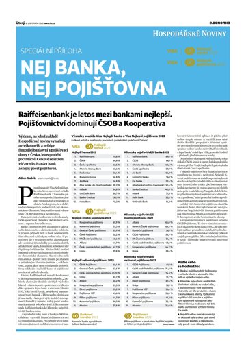 Obálka e-magazínu Hospodářské noviny - příloha 216 - 8.11.2022 Nej banka, nej pojišťovna