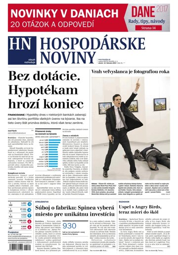 Obálka e-magazínu Hospodárske noviny 14.02.2017