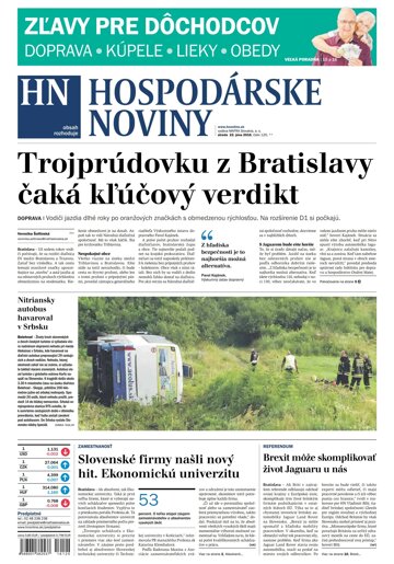 Obálka e-magazínu Hospodárske noviny 22.06.2016