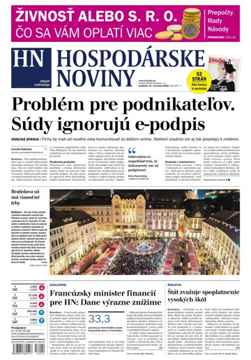 Obálka e-magazínu Hospodárske noviny 21.11.2016