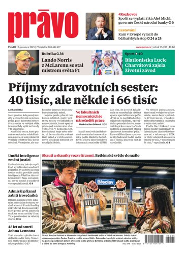 Obálka e-magazínu Deník Právo 8.12.2025