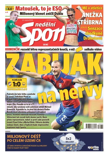 Obálka e-magazínu Nedělní Sport 12.8.2018