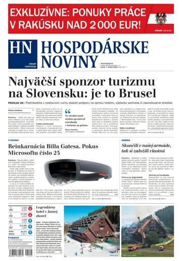 Obálka e-magazínu Hospodárske noviny 07.10.2015