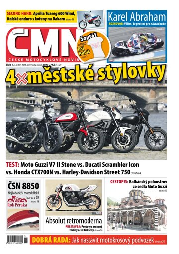Obálka e-magazínu ČESKÉ MOTOCYKLOVÉ NOVINY 1/2016