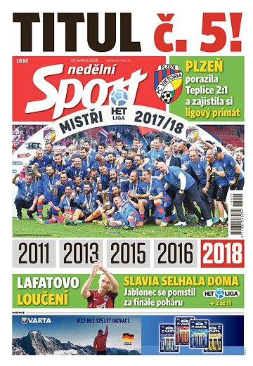 Obálka e-magazínu Nedělní Sport 20.5.2018