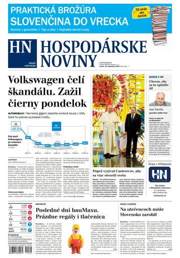 Obálka e-magazínu Hospodárske noviny 22.09.2015