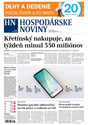 Obálka e-magazínu Hospodárske noviny 12.09.2017