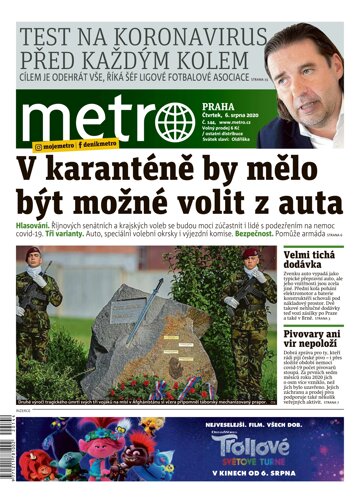 Obálka e-magazínu deník METRO 6.8.2020