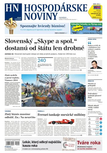 Obálka e-magazínu Hospodárske noviny 22.12.2014