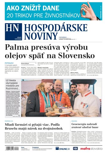 Obálka e-magazínu Hospodárske noviny 19.02.2018