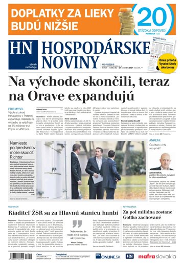 Obálka e-magazínu Hospodárske noviny 16.11.2017
