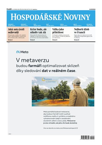 Obálka e-magazínu Hospodářské noviny 220 - 14.11.2022