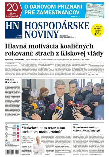 Obálka e-magazínu Hospodárske noviny 15.03.2016
