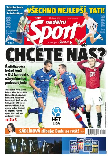 Obálka e-magazínu Nedělní Sport 28.1.2018
