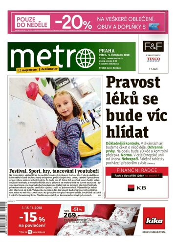 Obálka e-magazínu deník METRO 9.11.2018