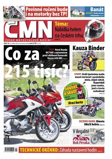 Obálka e-magazínu ČESKÉ MOTOCYKLOVÉ NOVINY 10/2016