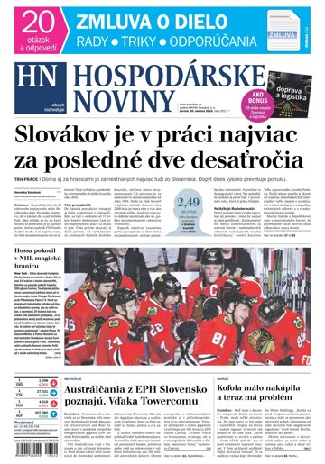 Obálka e-magazínu Hospodárske noviny 20.10.2016