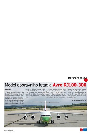 Obálka e-magazínu Model dopravního letadla Avro RJ100-300