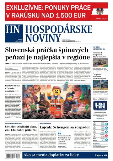 Obálka e-magazínu Hospodárske noviny 03.09.2015