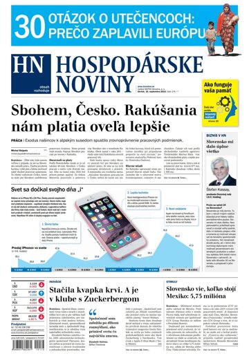Obálka e-magazínu Hospodárske noviny 10.09.2015