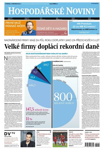 Obálka e-magazínu Hospodářské noviny 140 - 21.7.2016
