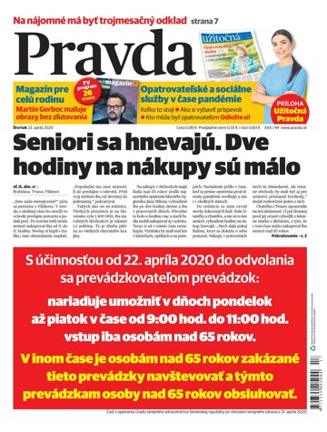 Obálka e-magazínu Pravda 23. 4. 2020