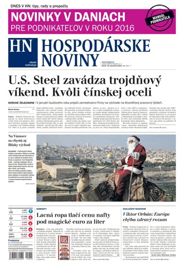 Obálka e-magazínu Hospodárske noviny 22.12.2015