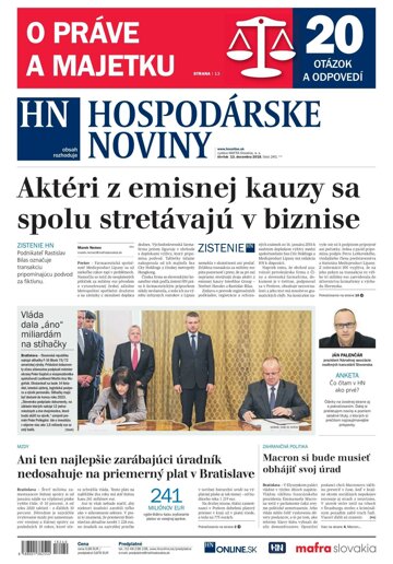 Obálka e-magazínu Hospodárske noviny 13.12.2018