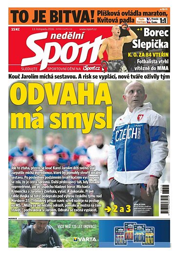 Obálka e-magazínu Nedělní Sport 13.11.2016