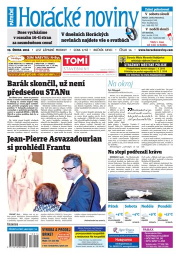 Obálka e-magazínu Horácké Noviny Pátek 19.2.2016 č.014