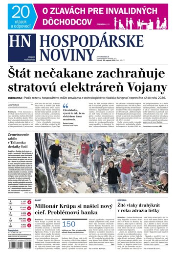 Obálka e-magazínu Hospodárske noviny 25.08.2016