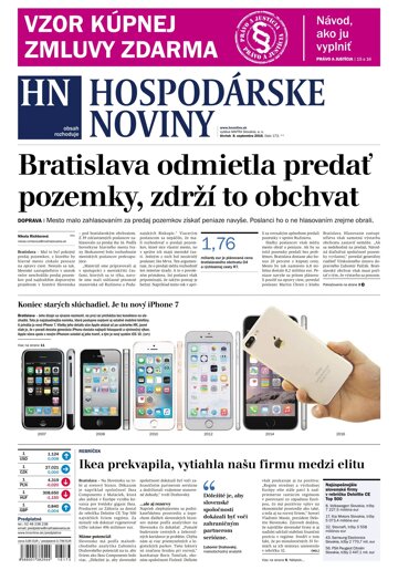 Obálka e-magazínu Hospodárske noviny 08.09.2016