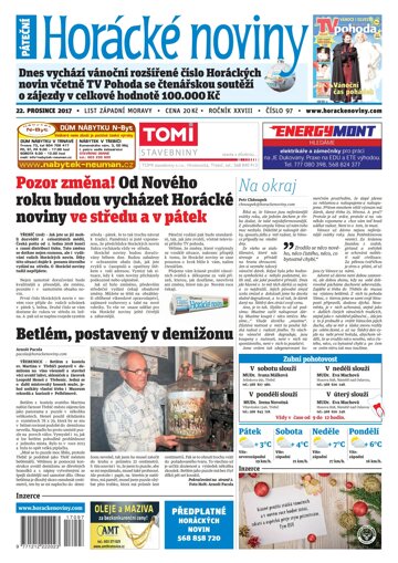 Obálka e-magazínu Horácké Noviny Pátek 22.12.2017 č. 097