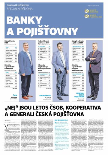 Obálka e-magazínu Hospodářské noviny - příloha 208 - 27.10.2020 příloha Banky a pojišťovny