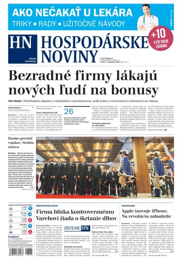 Obálka e-magazínu Hospodárske noviny 07.09.2016