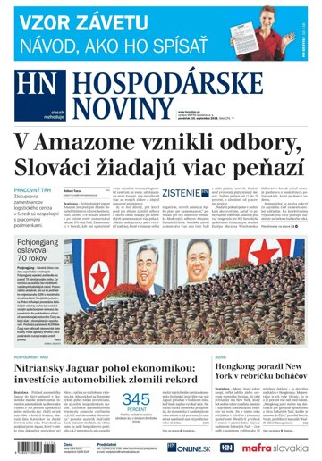 Obálka e-magazínu Hospodárske noviny 10.09.2018