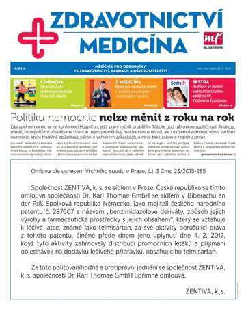 Obálka e-magazínu Zdravotnictví a medicína 5/2016