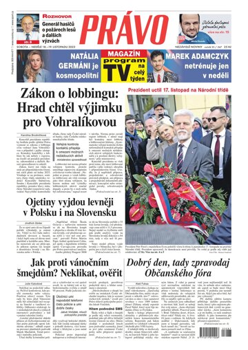 Obálka e-magazínu Deník Právo 18.11.2023