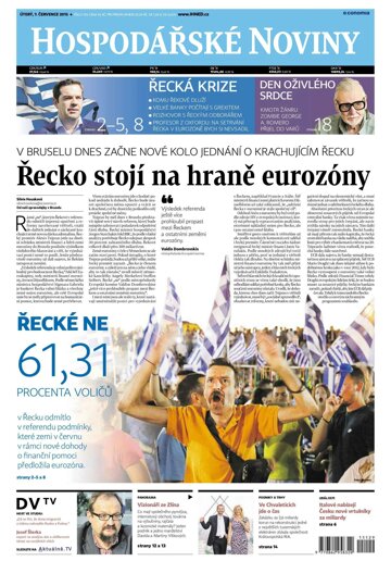 Obálka e-magazínu Hospodářské noviny 129 - 7.7.2015