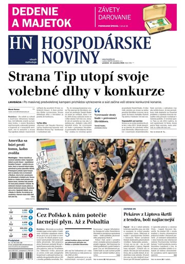 Obálka e-magazínu Hospodárske noviny 14.11.2016