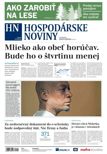 Obálka e-magazínu Hospodárske noviny 13.08.2018