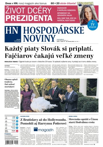 Obálka e-magazínu Hospodárske noviny 27.11.2015