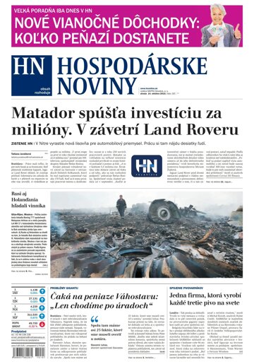 Obálka e-magazínu Hospodárske noviny 14.10.2015
